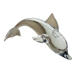 Vintage Glass Dolphin Signed Sculpture Paperweight